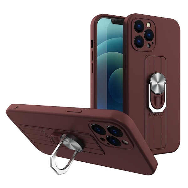 Ring Case silikondeksel med fingerholder og stativ for iPhone 12 mini brun
