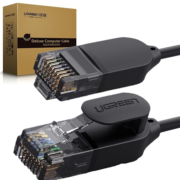 Ugrønn kabel Internett-nettverkskabel Ethernet-tilkoblingskabel RJ45 Cat 6A UTP 1000 Mbps 1 m svart (70332)