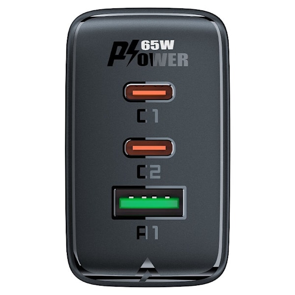 Acefast rask GaN-lader (2xUSB-C / USB-A) PPS / PD / QC4+ 65W svart (A41)