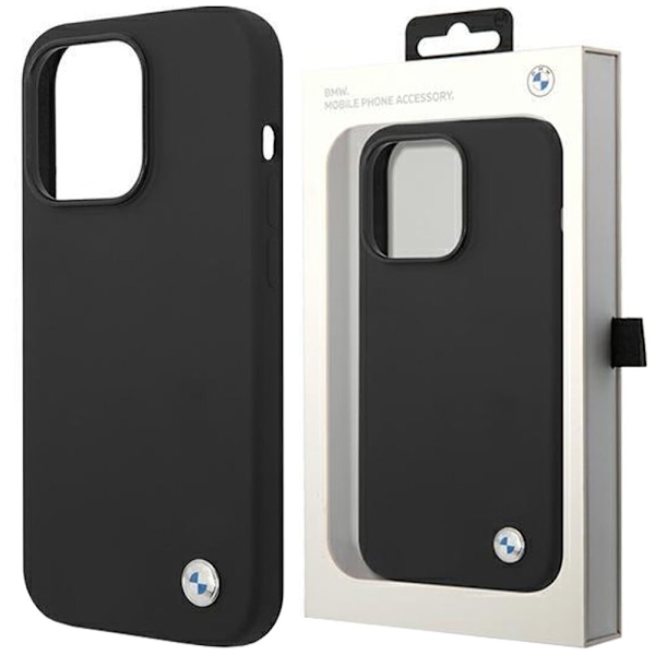 BMW SILIKONE METAL LOGO ETUI TIL IPHONE 14 - SORT