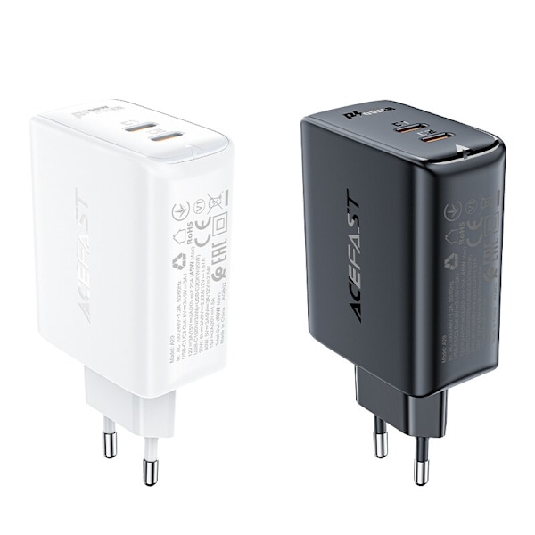 ACEFAST HURTIG NETVÆRKSLADER LILLE HANDY 1XUSB 2XUSBC SORT