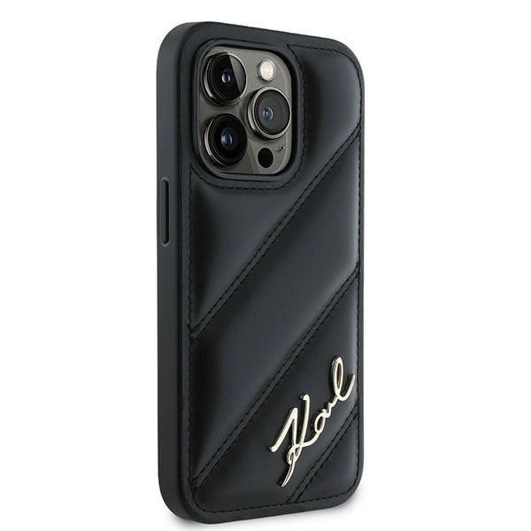 KARL LAGERFELD DIAGONAL QUILTED SCRIPT COVER TIL IPHONE 14 PRO MAX - SORT