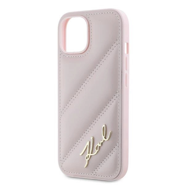 KARL LAGERFELD DIAGONAL QUILTED SCRIPT COVER TIL IPHONE 15 PLUS / 14 PLUS - PINK