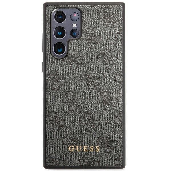 Guess GUHCS23LG4GFGR S23 Ultra S918 veske - grå hard veske 4G metall gull logo