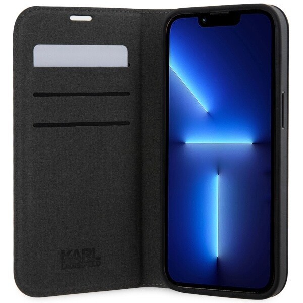 Karl Lagerfeld KLBKP14XSANKCPG-deksel til iPhone 14 Pro Max 6.7 bokhylle - sølv Saffiano Karl&Choupette