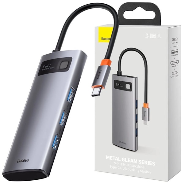 BASEUS 5IN1 MULTIFUNKTIONEL USBC HUB - USBC 100W/HDMI 4K 30HZ/3XUSB 3.2 GRÅ