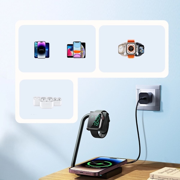 Joyroom JR-WQN05 15W MagSafe / Qi 2in1 induktiv lader sammenleggbar - svart