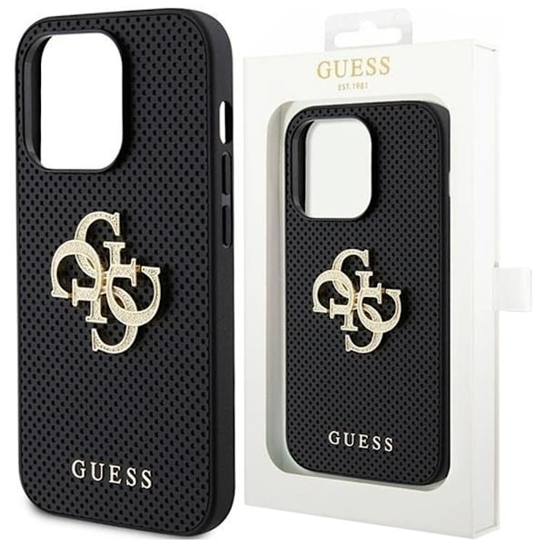 Guess Leather Perforated 4G Glitter Logo Deksel til iPhone 15 Pro Max - Svart