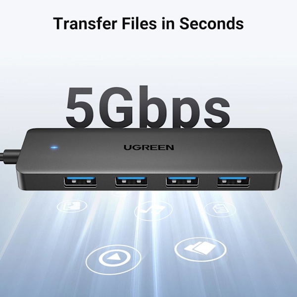 UGREEN CM219 HUB MED 4 USB-A 3.0-PORTE OG USB-A 3.0-KABEL - SORT