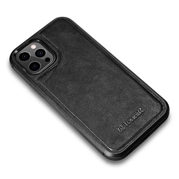 Dekket med naturskinn iCarer Leather Oil Wax-deksel for iPhone 12 Pro Max svart (ALI1206-BK)