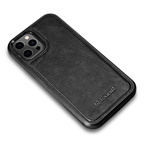 ICARER CASE CASE LÆDERCOVER TIL IPHONE 12 PRO MAX SORT