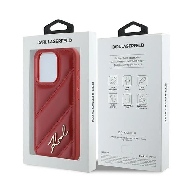 KARL LAGERFELD DIAGONAL QUILTED SCRIPT COVER TIL IPHONE 15 PRO MAX - RØD