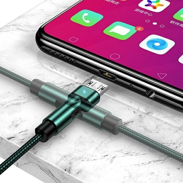 USAMS U60 2A svängbar flätad kabel microUSB grön/grön 1m SJ478USB02 (US-SJ478)