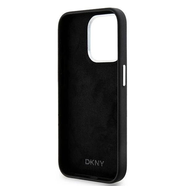 DKNY flytende silikon liten metalllogo MagSafe-deksel til iPhone 14 Pro - Svart
