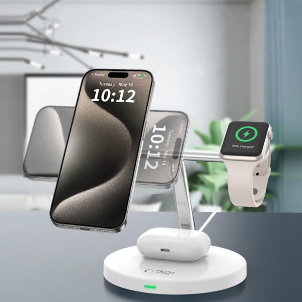 TECH-PROTECT QI15W-A35 3IN1 MAGNETISK MAGSAFE TRÅDLØS LADER HVITT