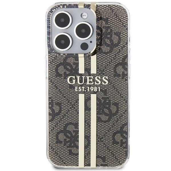 Guess IML 4G Gold Stripe beskyttelsesdeksel til iPhone 15 Pro - brun