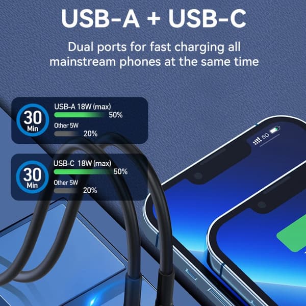 Wozinsky WDCCAC USB-C USB-A 36W billader - svart