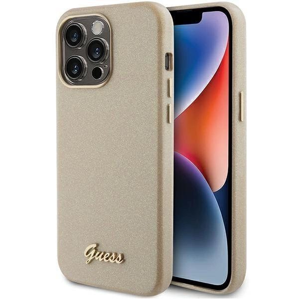 Guess Glitter Glossy Script-deksel til iPhone 15 Pro Max - Gull
