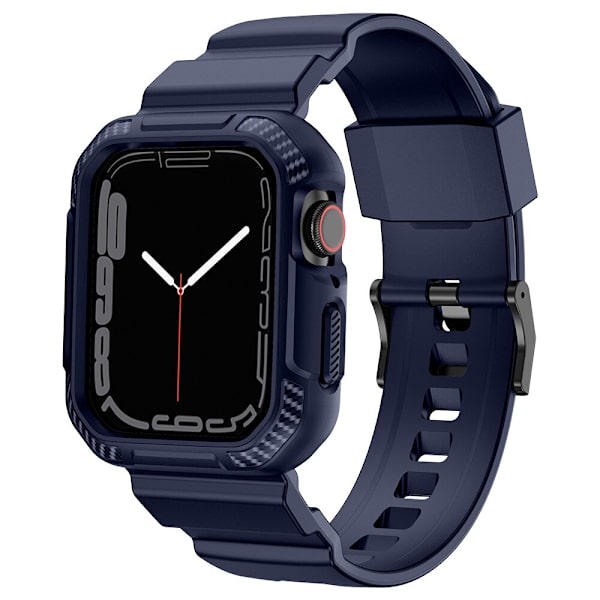 Kingxbar CYF537 2-i-1 pansret etui til Apple Watch SE 8, 7, 6, 5, 4, 3, 2, 1 (45, 44, 42 mm) med blå stropp