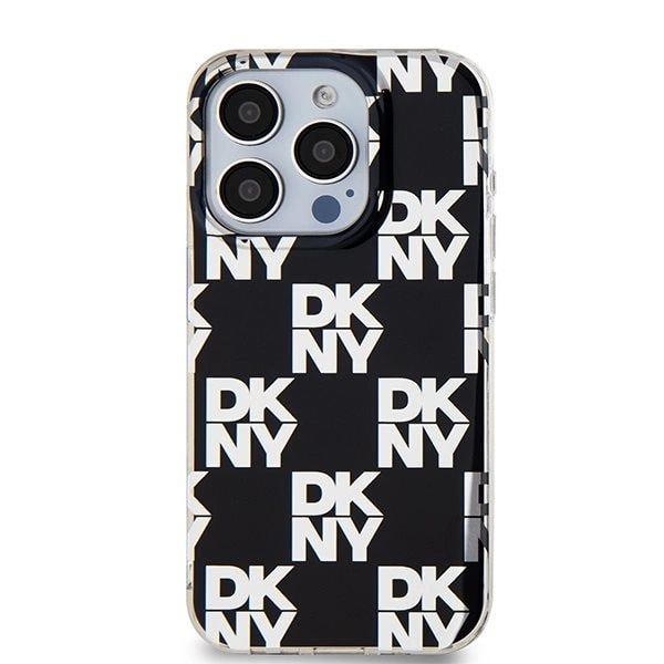 DKNY IML rutete monomønster-deksel til iPhone 15 Pro - Svart