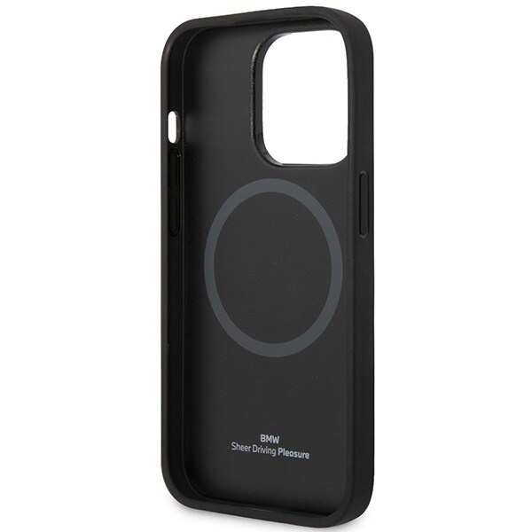 BMW BMHMP14X22RPSR Beskyttelsesveske for iPhone 14 Pro Max Vinrødt/burgunderskinnsetemønster MagSafe