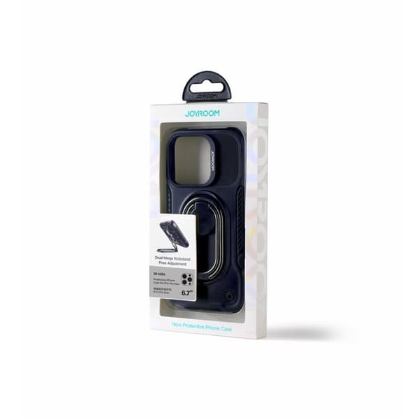 Joyroom Dual Hinge iPhone 14-deksel, pansret deksel med stativ, ringholder, sort