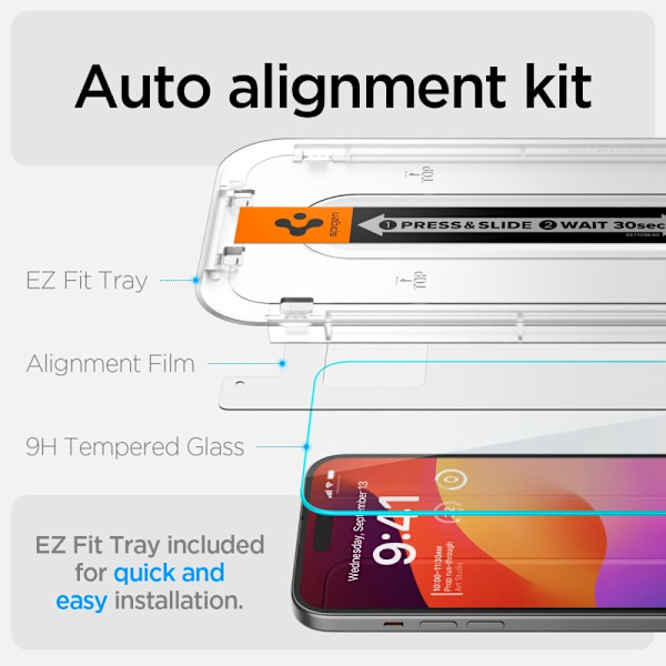 HERDET GLASS SPIGEN GLAS.TR "EZ FIT" IPHONE 15 PLUS CLEAR