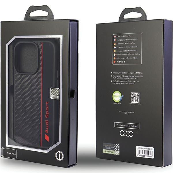 Audi Carbon Fiber Stripe-deksel til iPhone 13 Pro Max 6.7 - Svart AUS-TPUPCIP13PM-R8/D1-BK