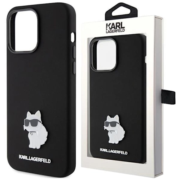 Karl Lagerfeld Silikon Choupette Metal Pin Deksel til iPhone 15 Plus / 14 Plus - Svart