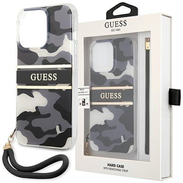 Guess GUHCP13SKCABBK iPhone 13 mini 5.4 svart/svart hardt deksel Camo Strap Collection