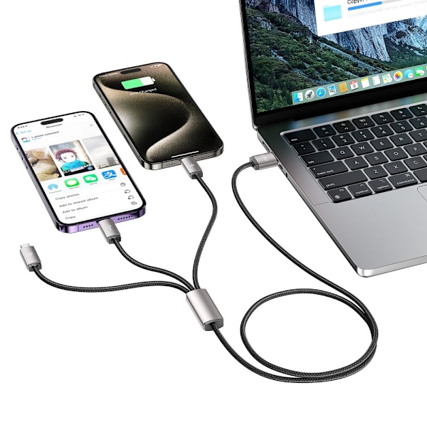 TECH-PROTECT ULTRABOOST 3IN1 LIGHTNING & TYPE-C & MICRO-USB-KABEL 3.5A 100cm GRÅ