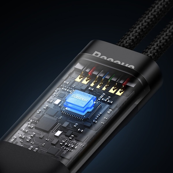 BASEUS HURTIG OPLADEKABEL 2IN1 USB-C - 2XUSB-C 100W 1,5M SORT