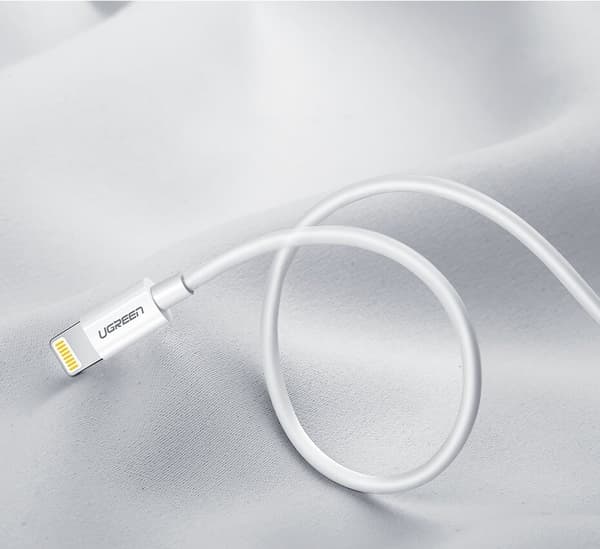 Ugrønn USB-kabel - Lightning MFI 1m 2.4A hvit (20728)
