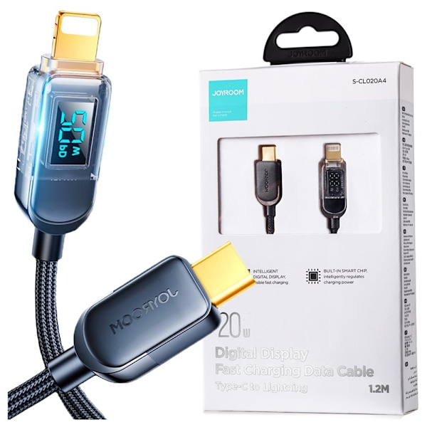 Joyroom USB C - Lightning-kabel 20 W med ladeeffektdisplay 1,2 m svart (S-CL020A4)