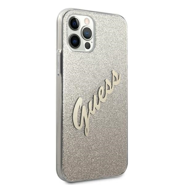 Guess GUHCP12LPCUGLSGO iPhone 12 Pro Max 6.7 gull/gull hardt deksel Glitter Gradient Script