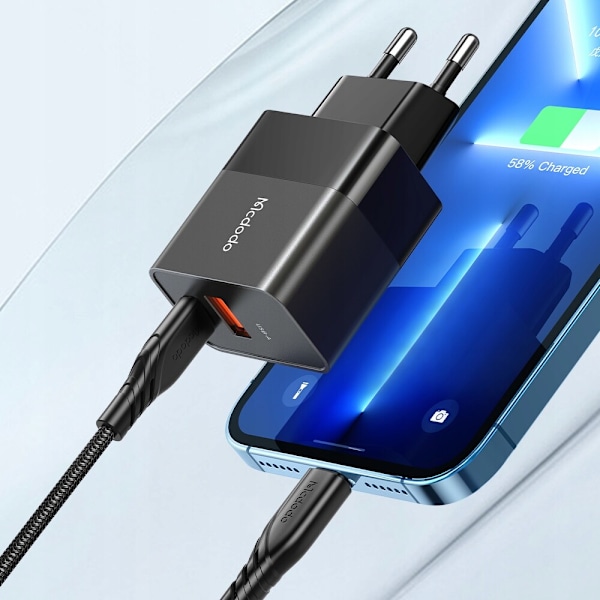 Mcdodo telefonlader, Snabb, USB, USB-C, 20W, for iPhone, universal, svart