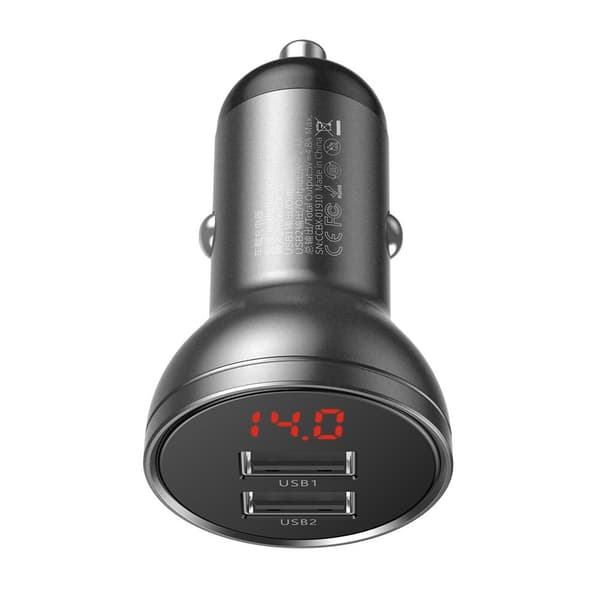 Baseus billader 2x USB 4.8A 24W LCD med grå (CCBX-0G)