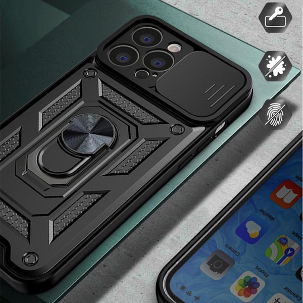 Hybrid Armour Camshield iPhone 14 Pro Max-deksel, pansret deksel med kameradeksel, blå