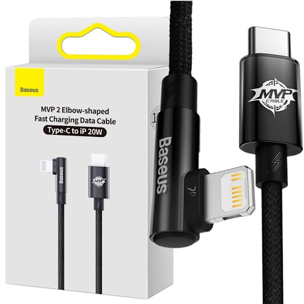 Baseus MVP 2 Vinklet strømforsyningskabel USB Type C / Lightning-plugg 1m 20W svart (CAVP000201)