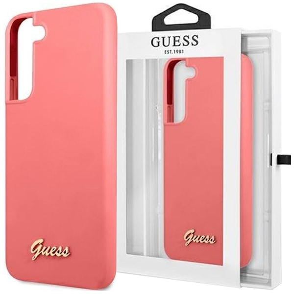 Guess GUHCS22MLSLMGFU S22+ S906 fuchsia/fuchsia hardt etui Silikon Script Metal Logo