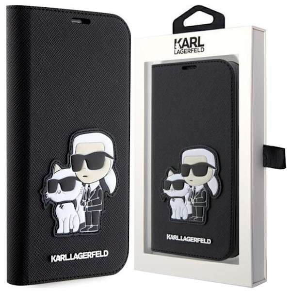 Karl Lagerfeld KLBKP14LSANKCPK veske til iPhone 14 Pro bokhylle - svart Saffiano Karl&Choupette