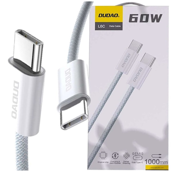 Dudao L6C PD 60W USB-C - USB-C kabel 2m - hvit