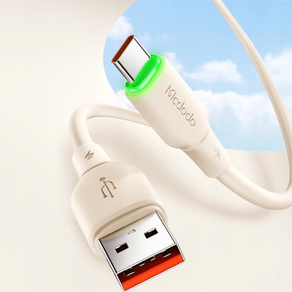 MCDODO USB-C SNABBLADDNINGSKABEL FÖR SAMSUNG XIAOMI TYP C 6A 100W 1M LED BEIGE