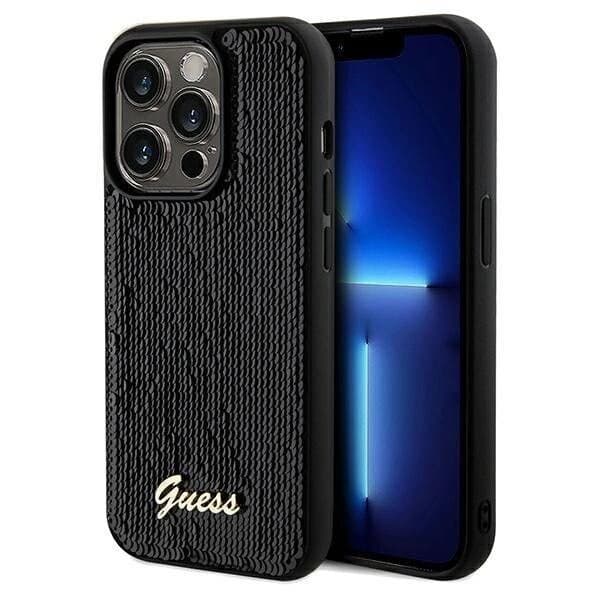 Guess Sequin Script metalldeksel til iPhone 14 Pro Max - Svart