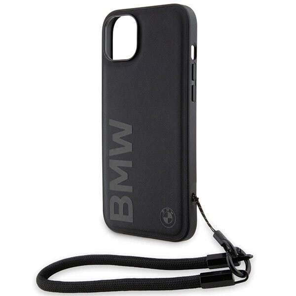 BMW Signature Leather Wordmark Cord Case for iPhone 15/14/13 - Svart