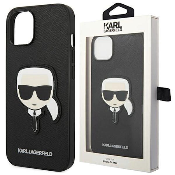 KARL LAGERFELD SAFFIANO KARL'S HEAD PATCH COVER TIL IPHONE 14 PRO - SORT