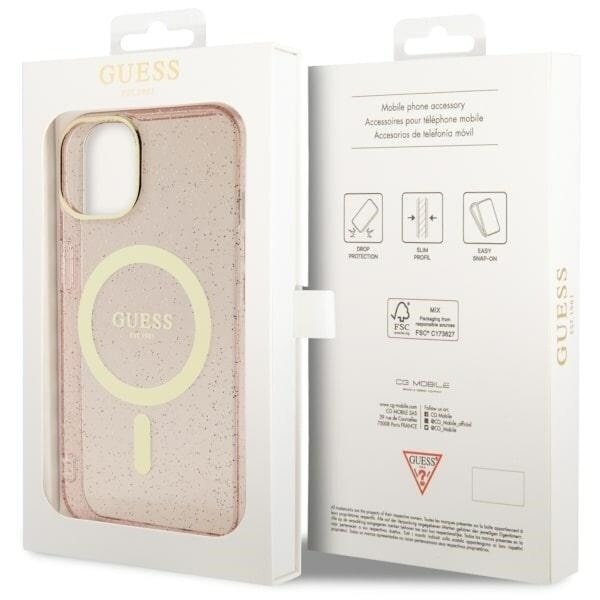 Guess GUHMP14MHCMCGP-deksel til iPhone 14 Plus 6.7 - rosa Glitter Gold MagSafe