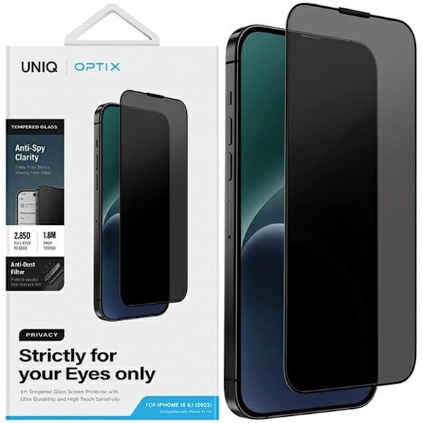 UNIQ OPTIX PRIVACY HÆRDET GLAS TIL IPHONE 15/14 PRO MED APPLIKATOR