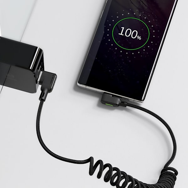 MCDODO ANGLE USB-C SPIRALFJÄDERKABEL SNABBLADDNING TYPE C LED