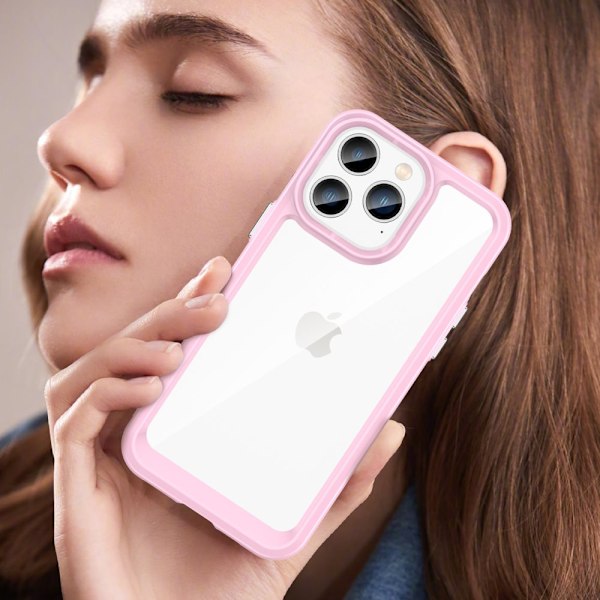 Outer Space Case iPhone 14 Pro hardt deksel med gelramme, rosa